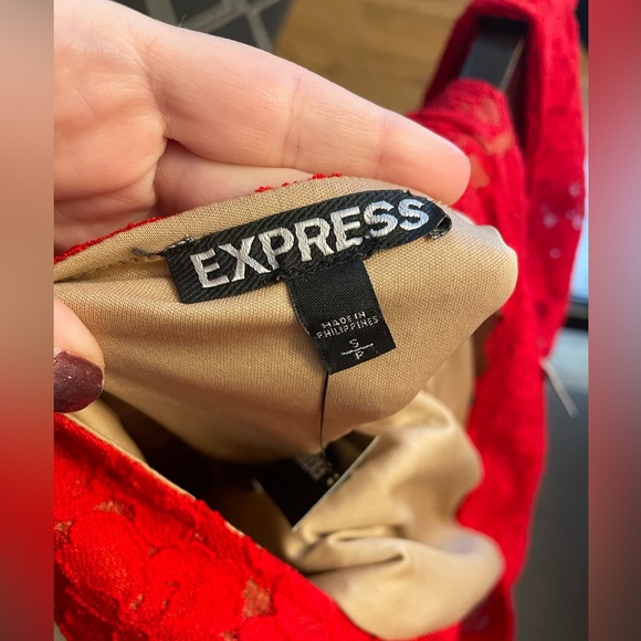 NWT Express Long Sleeve Short Lace Dress with Open Back - Picture 5 of 6